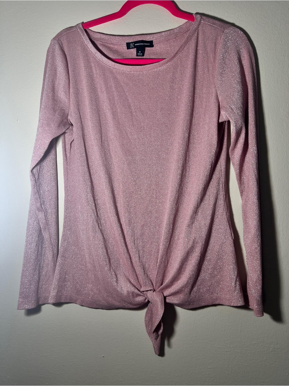 INC International Concepts Dusty Pink Long-Sleeve Tie-Front Top